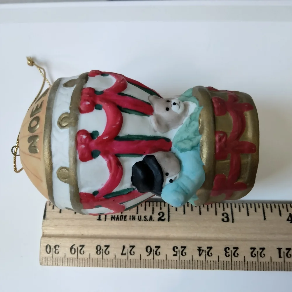 Holiday 'Noel' Hot Air Balloon Christmas Ornament Ceramic Teddy Bear